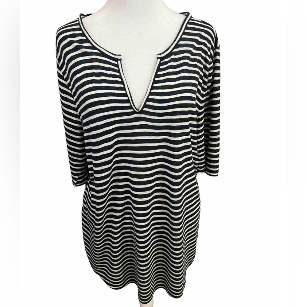 MADEWELL Navy Blue + White Striped Summer Tunic Top Half Sleeve Women’s XL